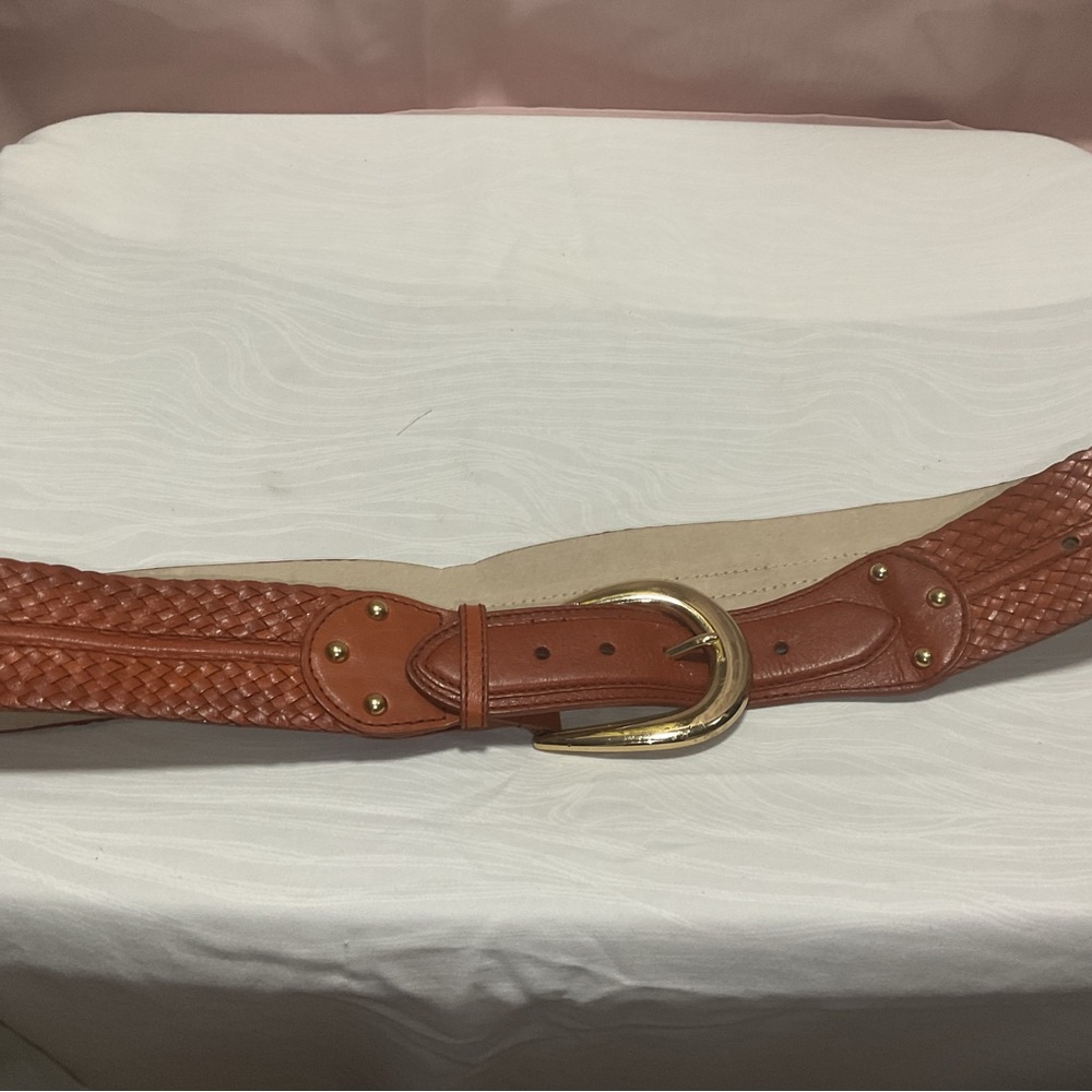 MK Braided Leather Belt with Gold Buckle